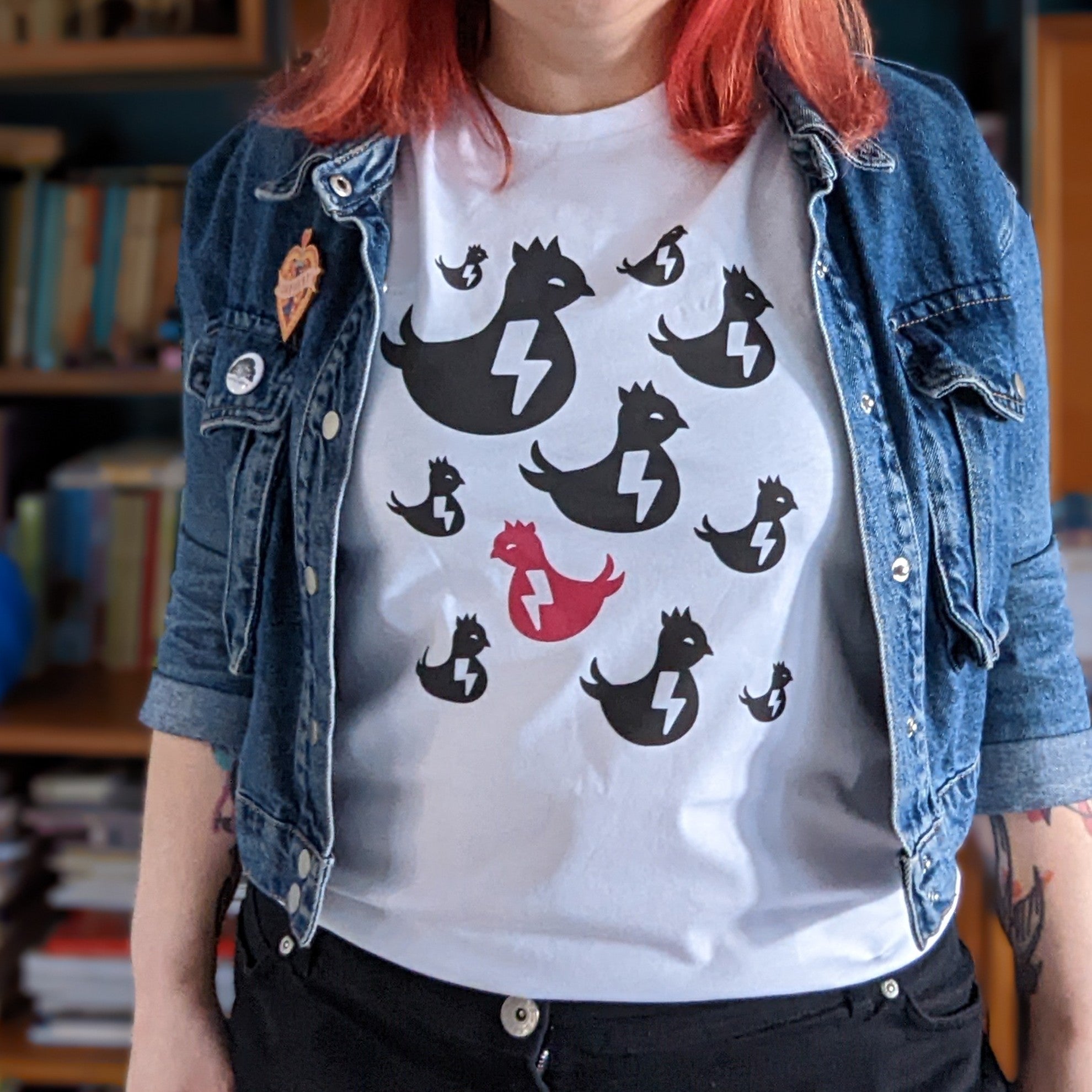 White, Black and Pink Electric Chickens Tshirt